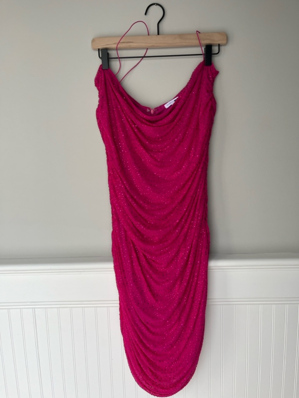 Diamond Rhinestone Ruched Mini Dress - Fuchsia - Picture 2 of 12